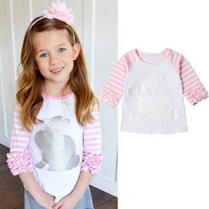 Silver Easter Bunny Ruffle Sleeve Girls Shirt